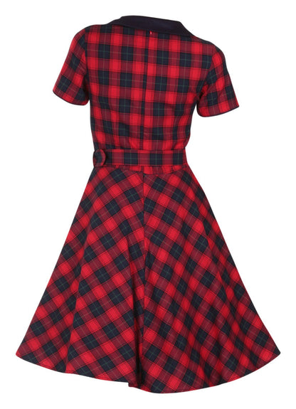 Evelyn Retro Check Swing Dress in Red