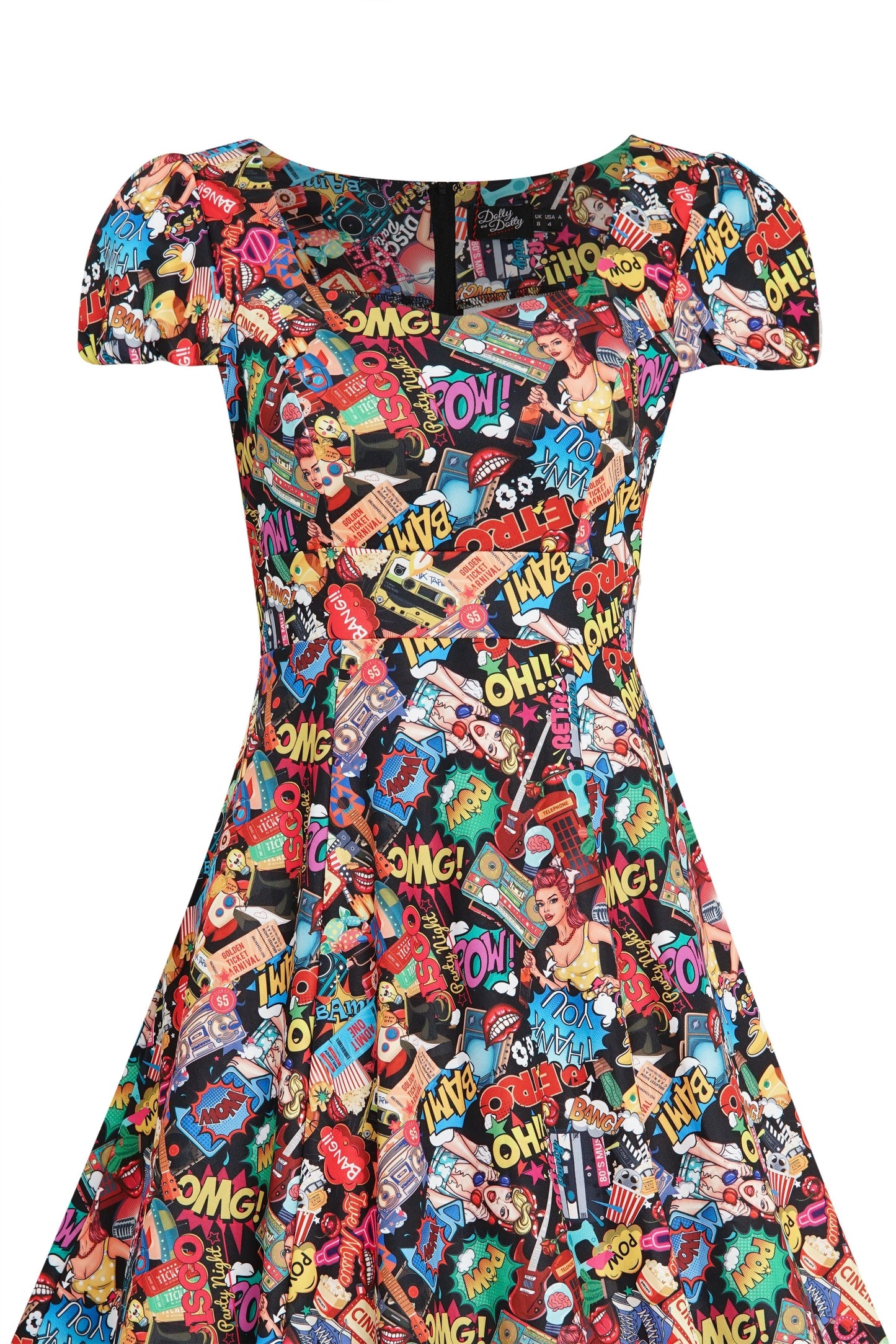Claudia Retro Pop Art Short Sleeved Swing Dress