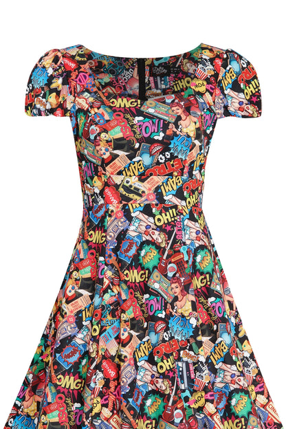 Claudia Retro Pop Art Short Sleeved Swing Dress