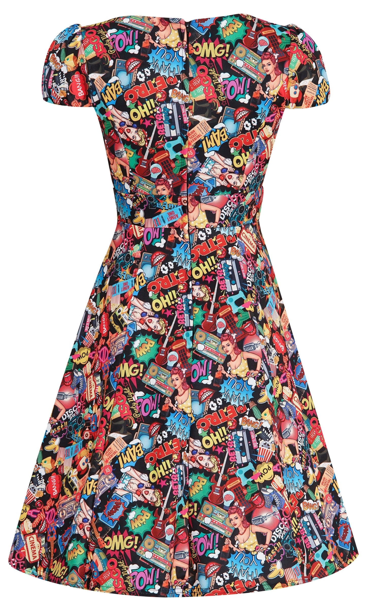 Claudia Retro Pop Art Short Sleeved Swing Dress