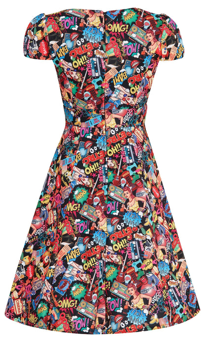 Claudia Retro Pop Art Short Sleeved Swing Dress
