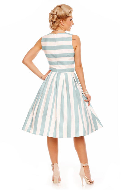 Annie Retro Striped Swing Dress in Baby Blue