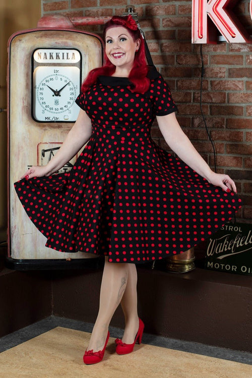 Darlene Rockabilly Black & Red Spot Swing Dress