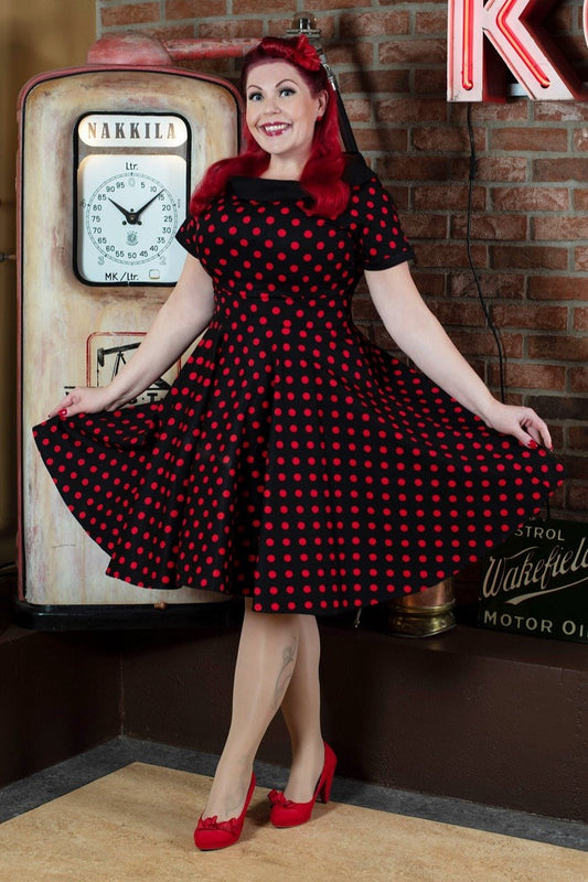 Darlene Rockabilly Black & Red Spot Swing Dress