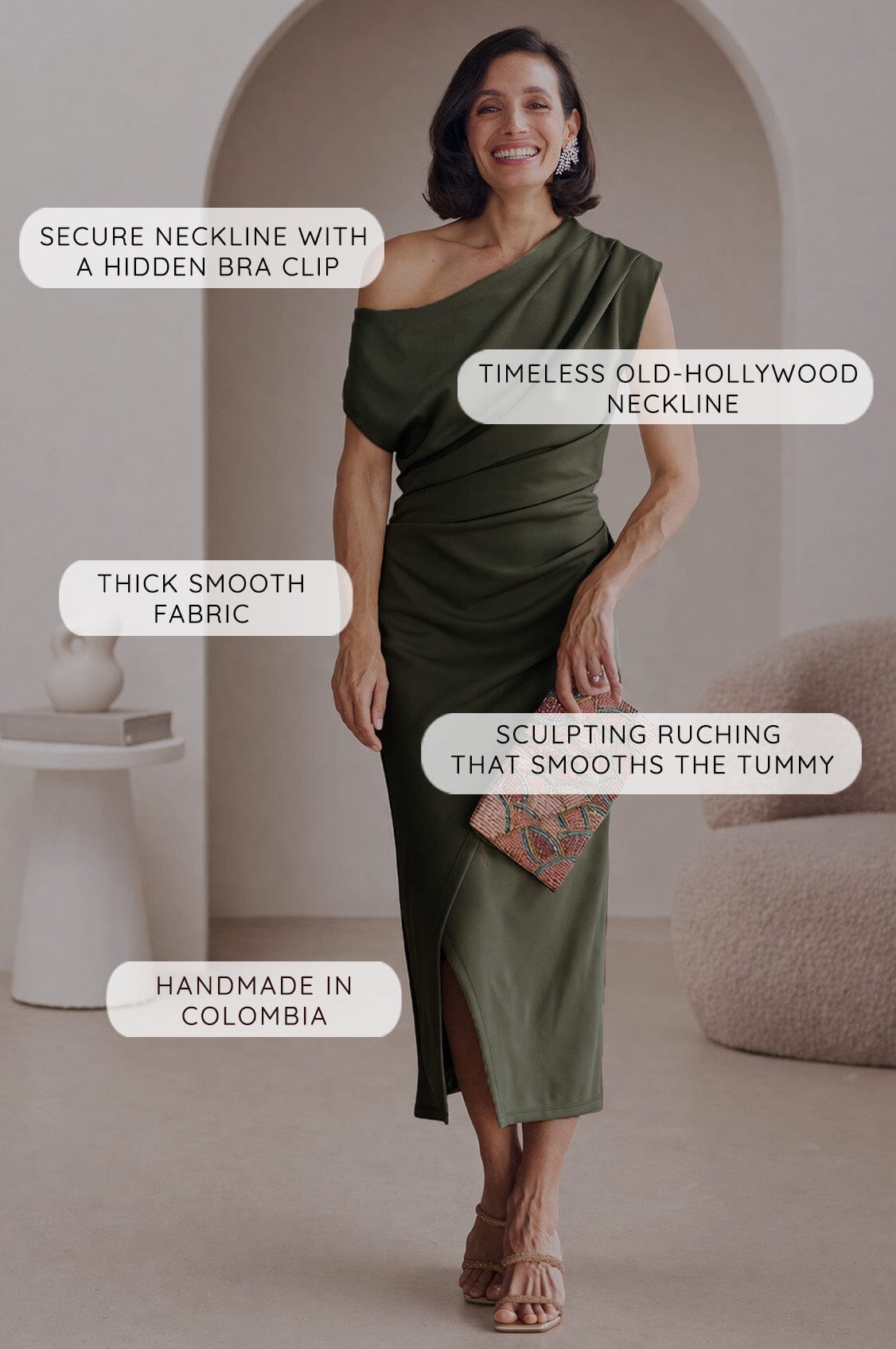 Roslyn Off Shoulder Midi Dress Military Green