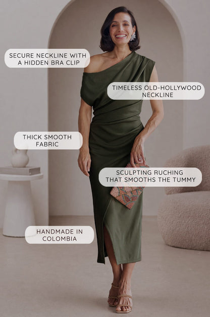 Roslyn Off Shoulder Midi Dress Military Green