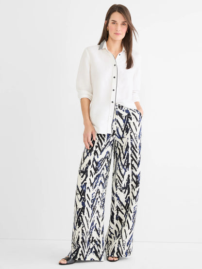 Indigo Crosshatch Linen Wide Leg Pant