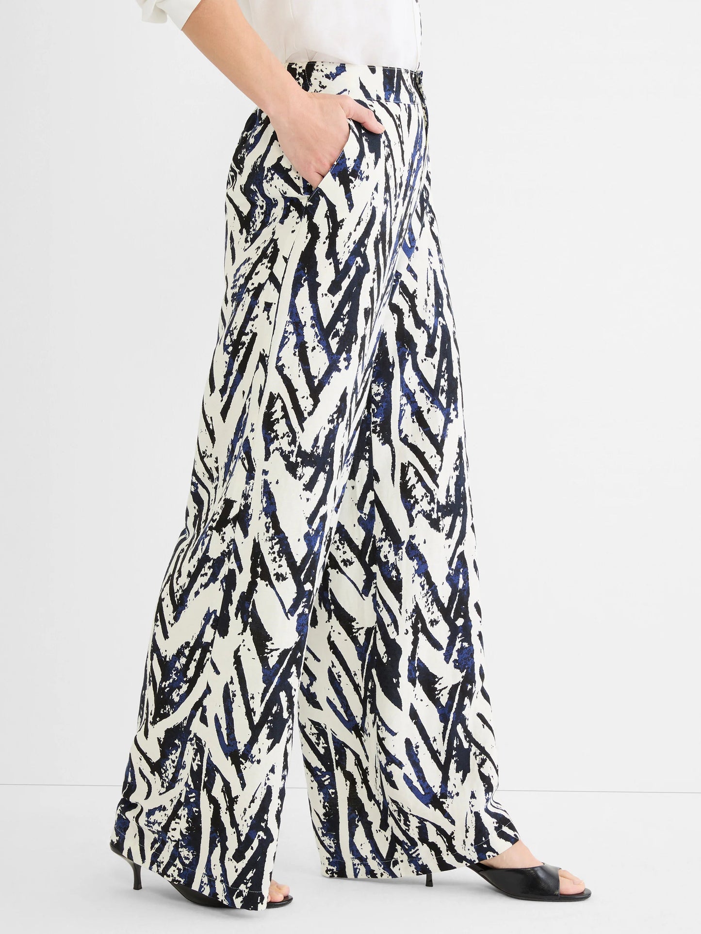 Indigo Crosshatch Linen Wide Leg Pant