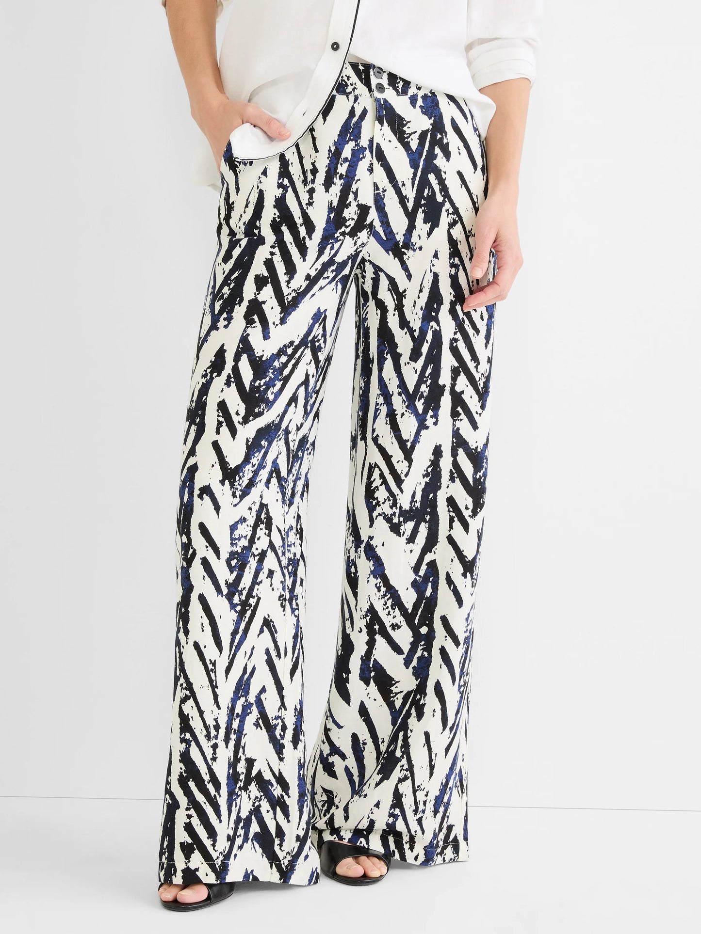 Indigo Crosshatch Linen Wide Leg Pant