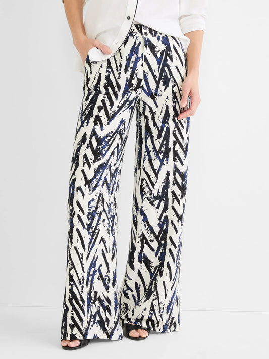 Indigo Crosshatch Linen Wide Leg Pant