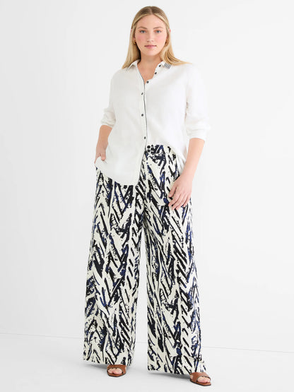 Indigo Crosshatch Linen Wide Leg Pant