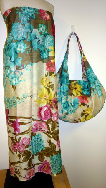 Cotton Sarong 170cm x 110cm in Beige Floral