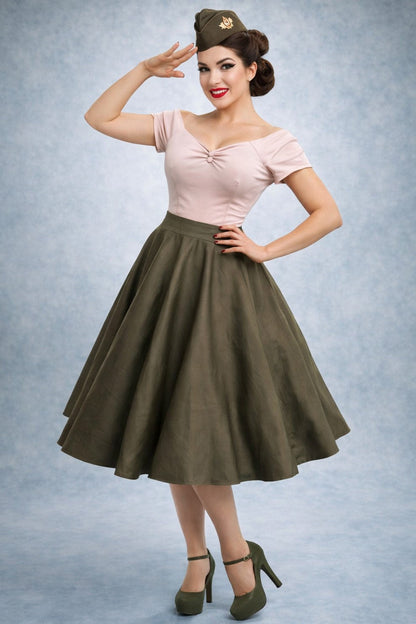Maisie Army Green Full Circle Midi Skirt
