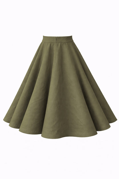 Maisie Army Green Full Circle Midi Skirt