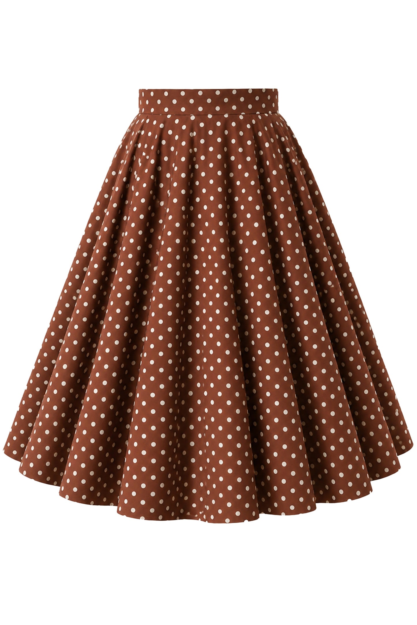 Maisie Full Circle Midi Skirt In Brown Polka Dots