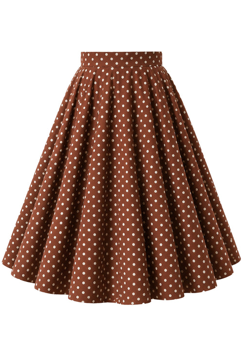 Maisie Full Circle Midi Skirt In Brown Polka Dots