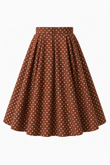Maisie Full Circle Midi Skirt In Brown Polka Dots