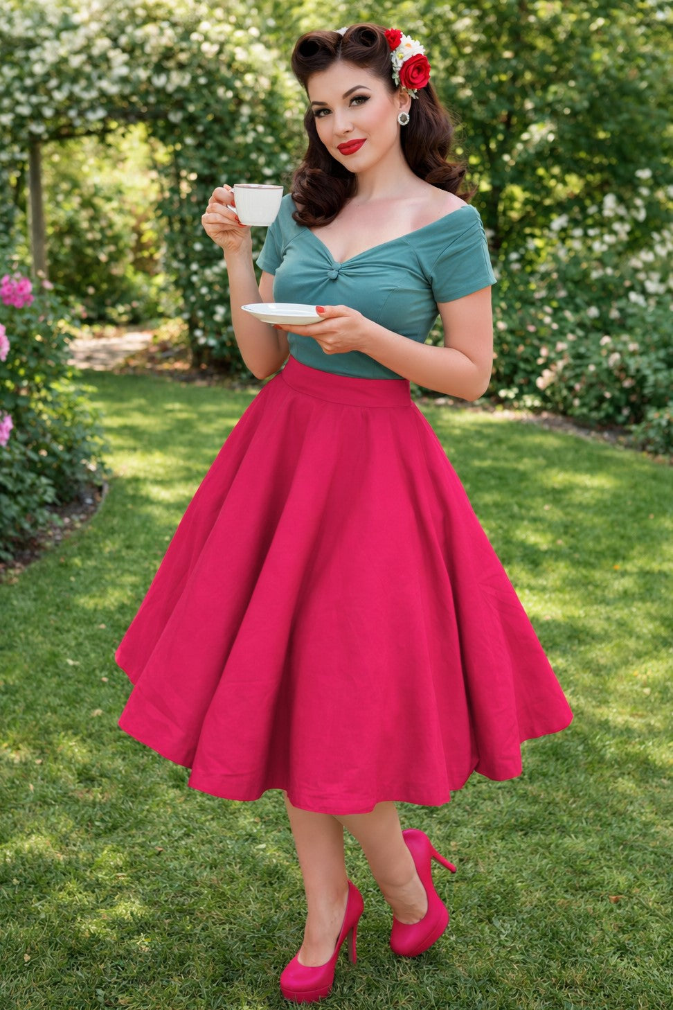 Maisie Hot Pink Full Circle Midi Skirt