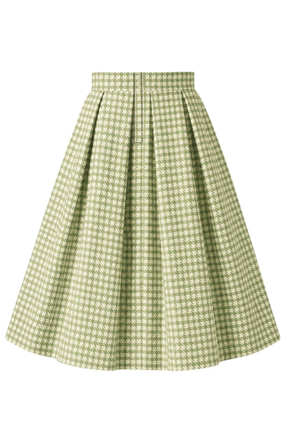 Aisley Green Houndstooth Pleated Skirt