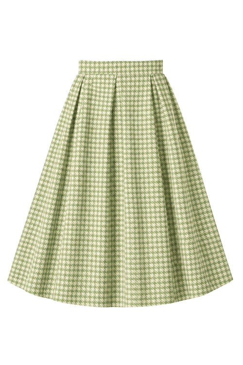 Aisley Green Houndstooth Pleated Skirt