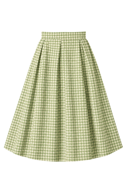 Aisley Green Houndstooth Pleated Skirt