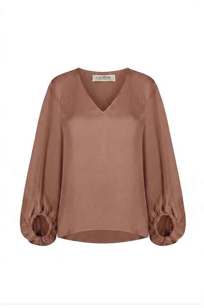 Sophia V-Neck Long Sleeve Top Caramel