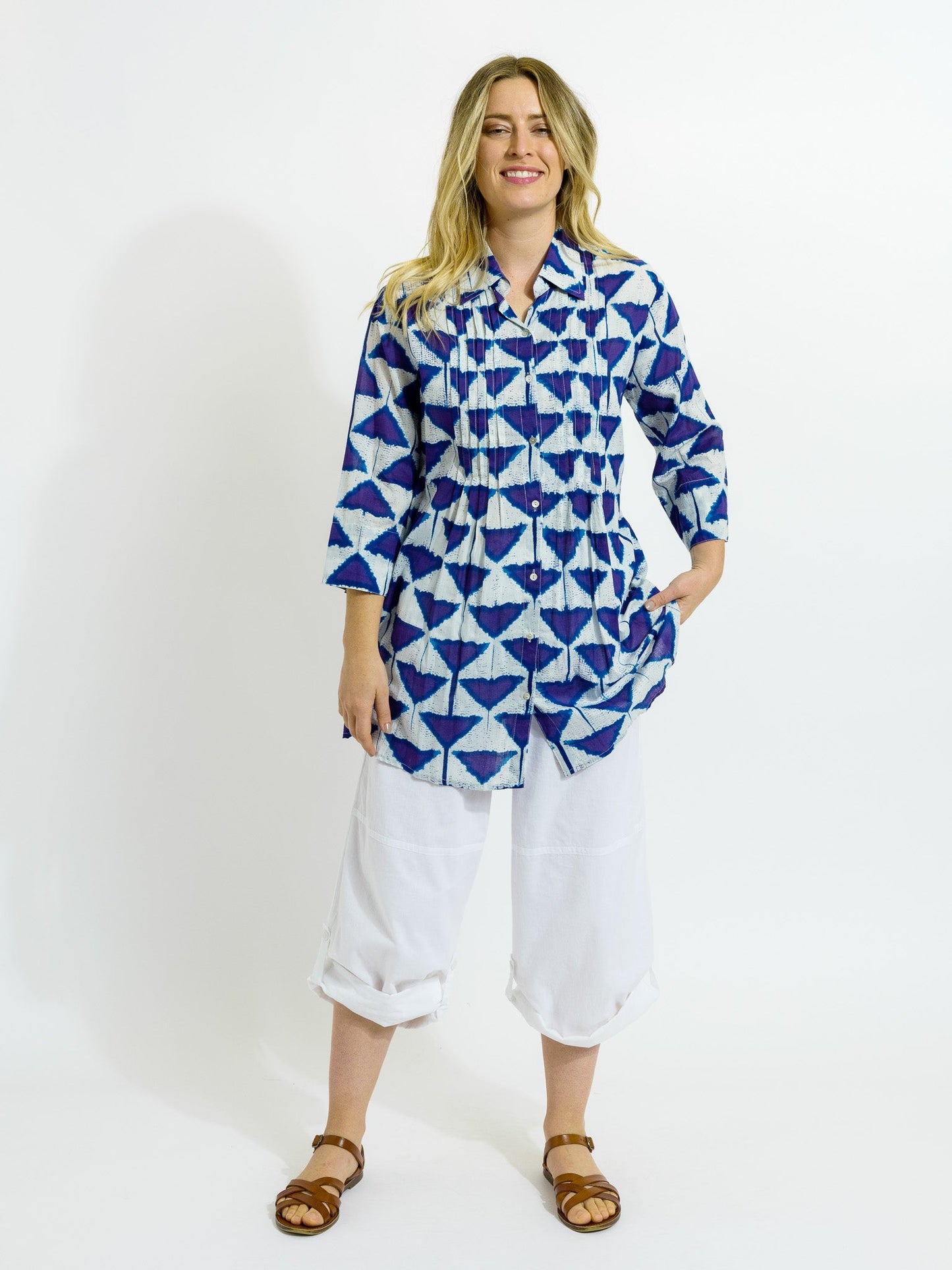 Maroochy Collared Shirt in Indigo Triangles