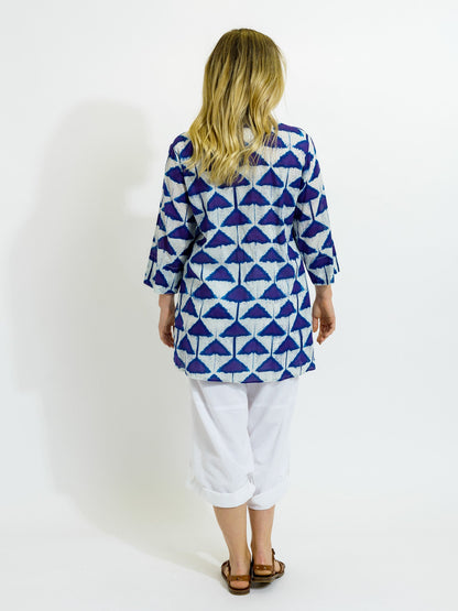 Maroochy Collared Shirt in Indigo Triangles