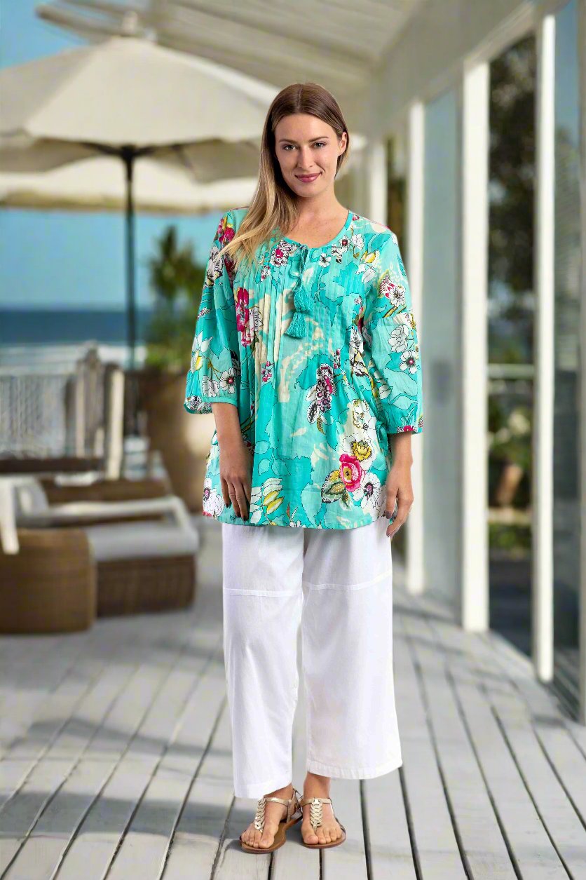Bellingen Long Top in Ice Green Garden