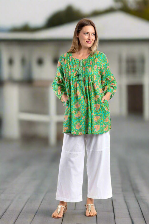 Bellingen Long Top in Persian Green Floral