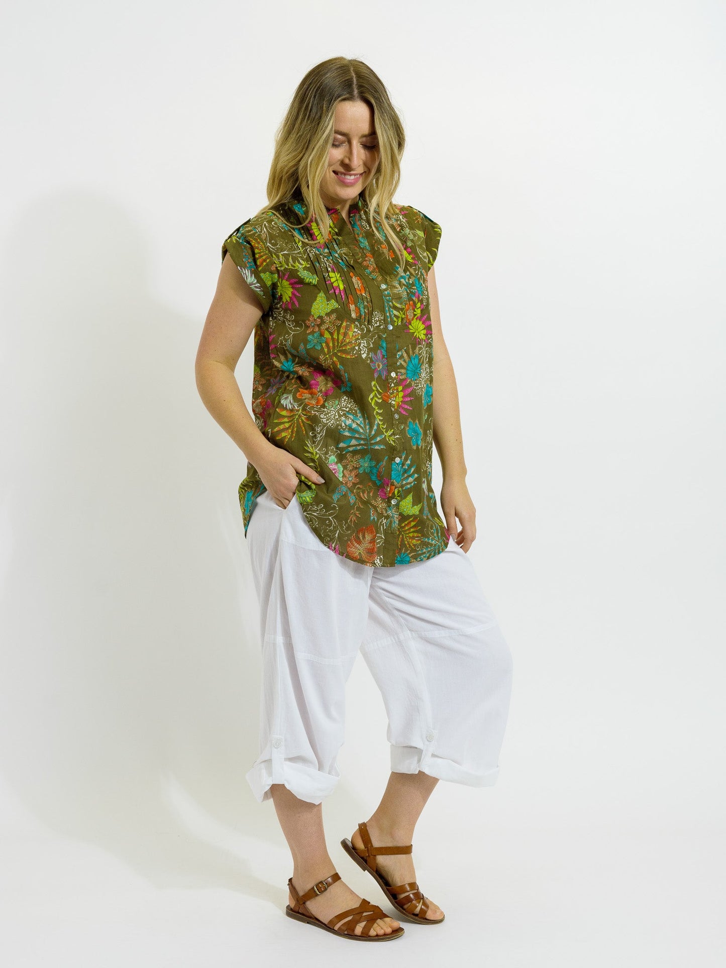 Magnetic Cap Sleeve Shirt in Olive Garden