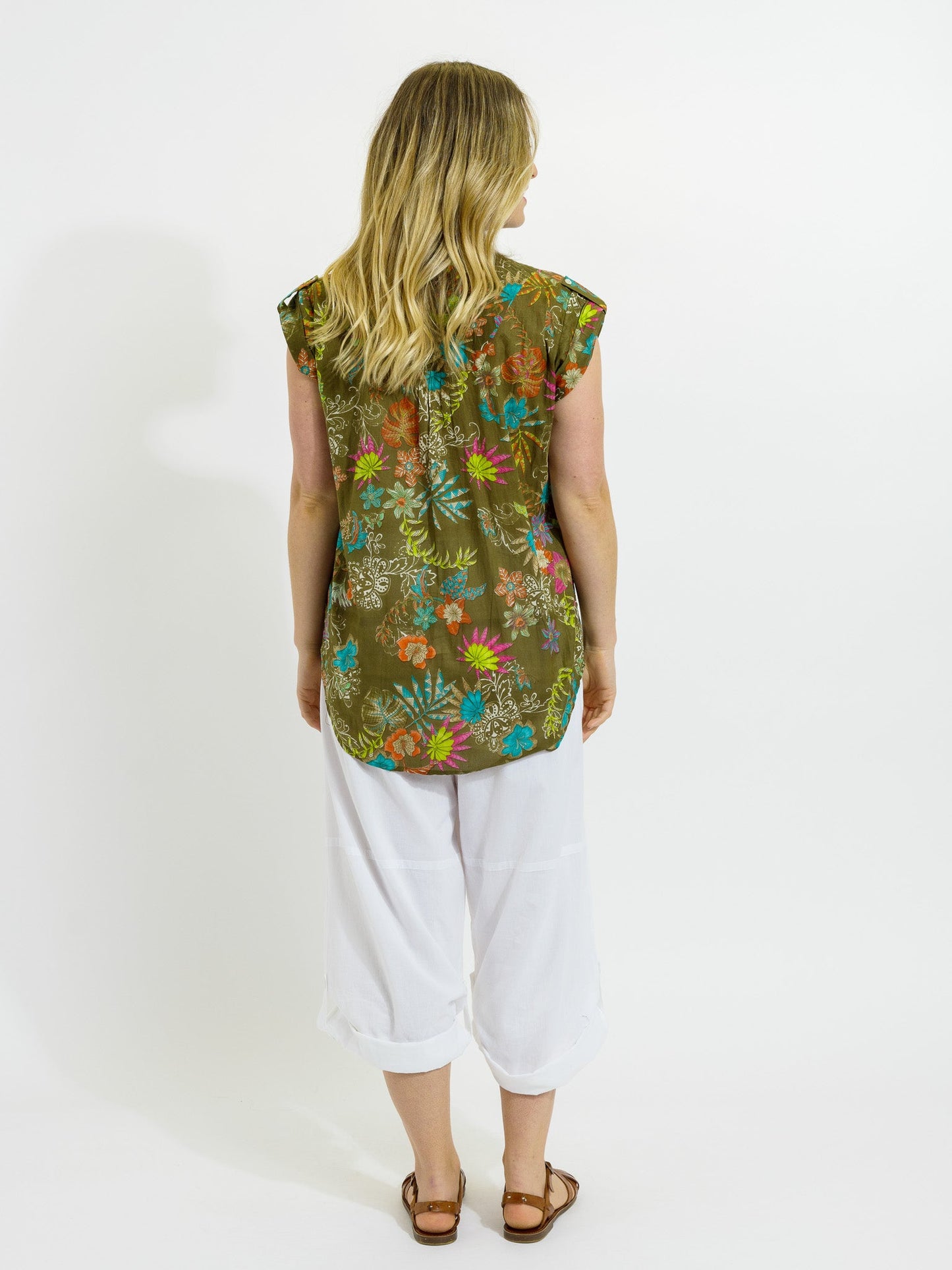 Magnetic Cap Sleeve Shirt in Olive Garden