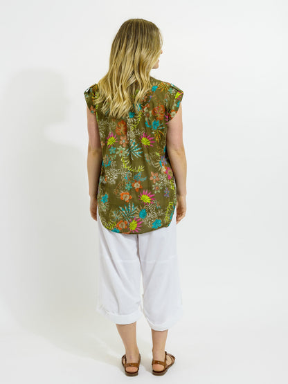 Magnetic Cap Sleeve Shirt in Olive Garden