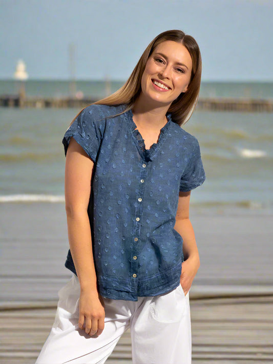 Capricorn Cotton Shirt in Denim Blue Wash