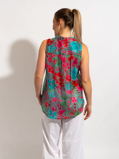 Mozaic Cooloola Top in Grey Red Floral