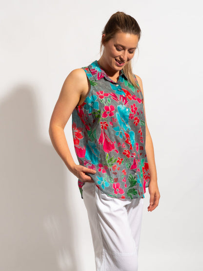 Mozaic Cooloola Top in Grey Red Floral