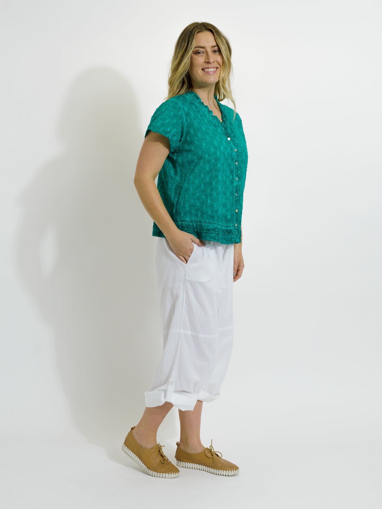 Capricorn Cotton Shirt in Teal Wash
