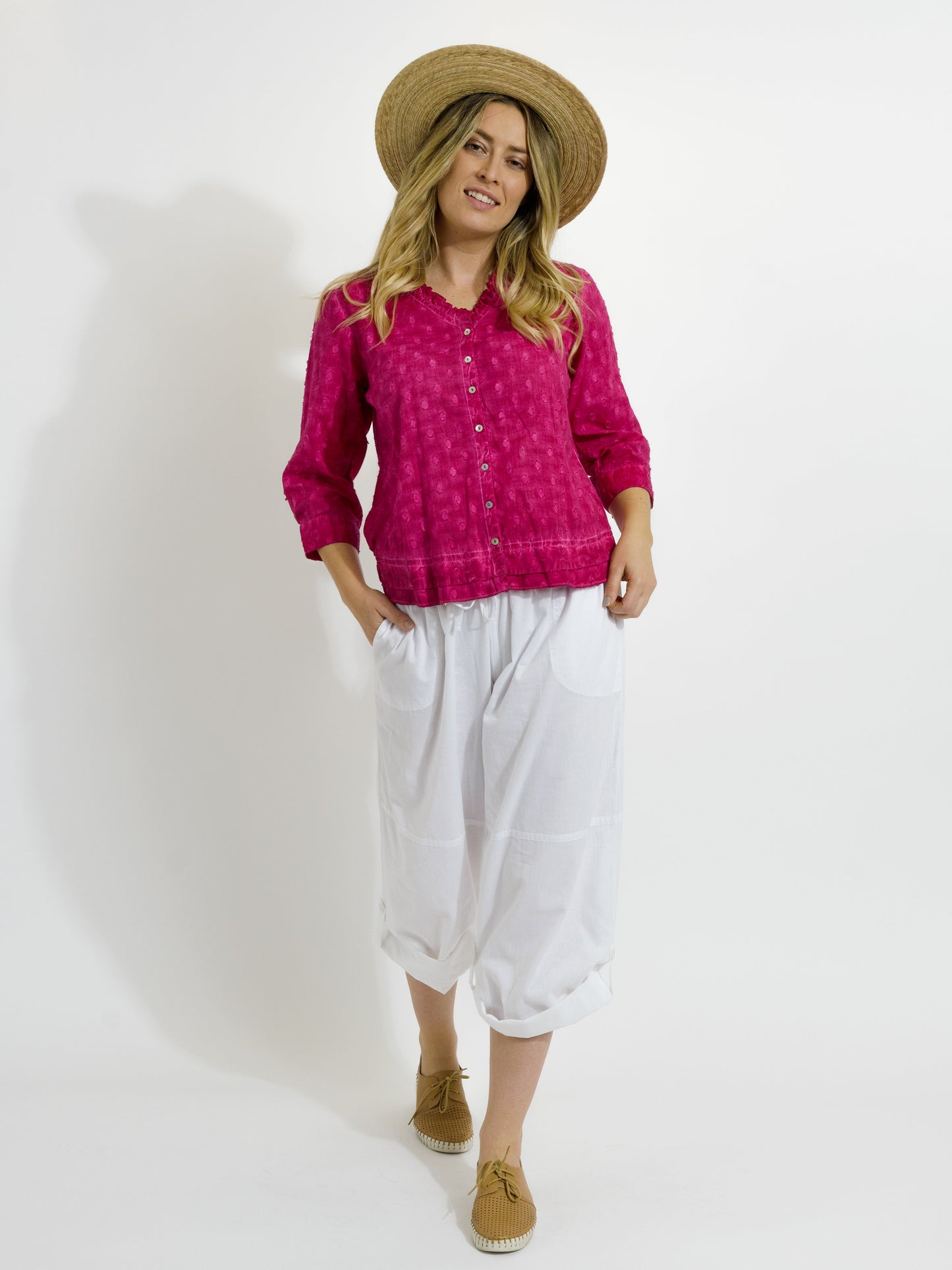 Capricorn Cotton Shirt in Hot Pink Wash