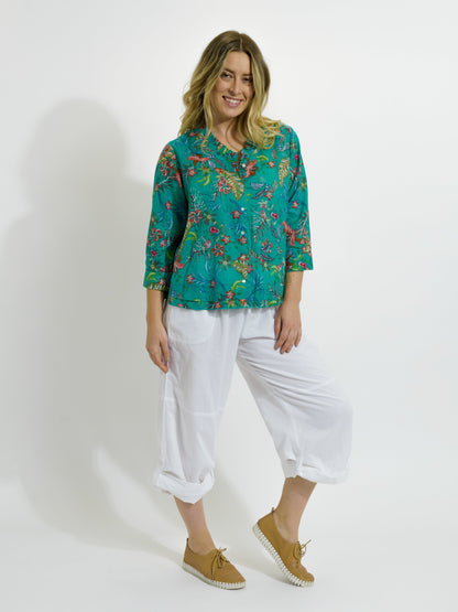 Capricorn Cotton Shirt in Green Garden