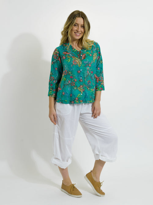 Capricorn Cotton Shirt in Green Garden