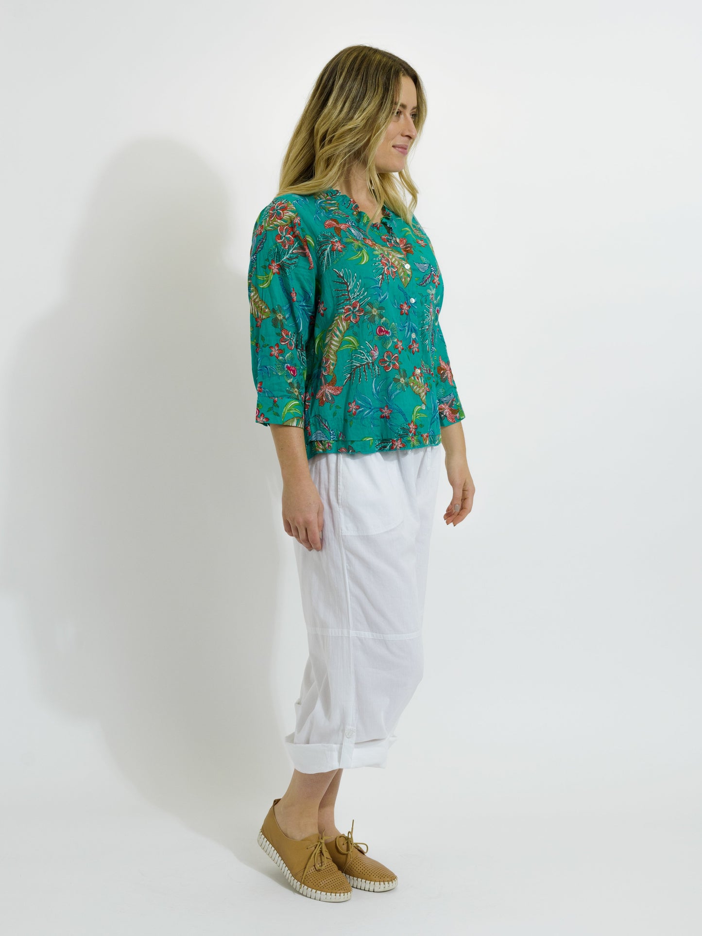 Capricorn Cotton Shirt in Green Garden