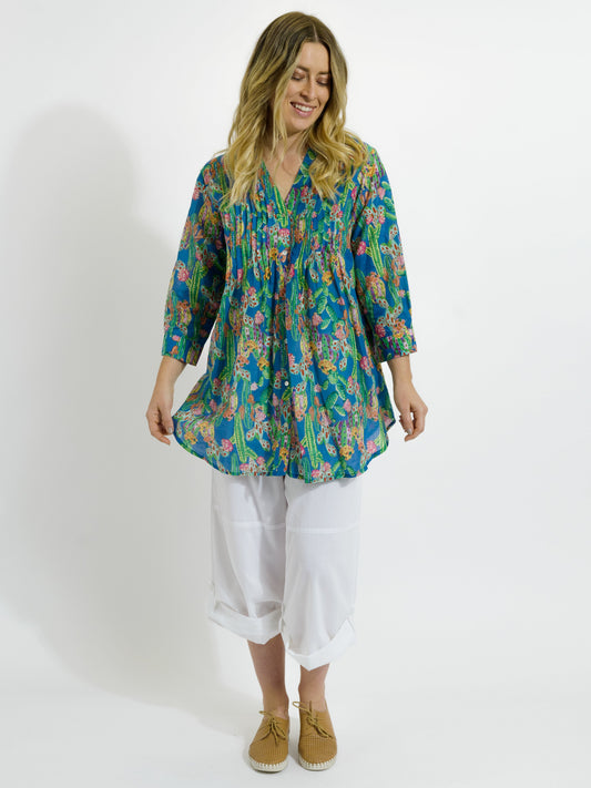 Palm Cove Top in Blue Cactus