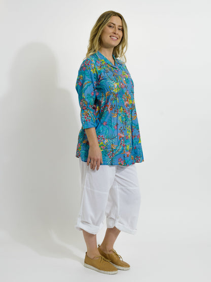 Maroochy Collared Shirt in Blue Garden