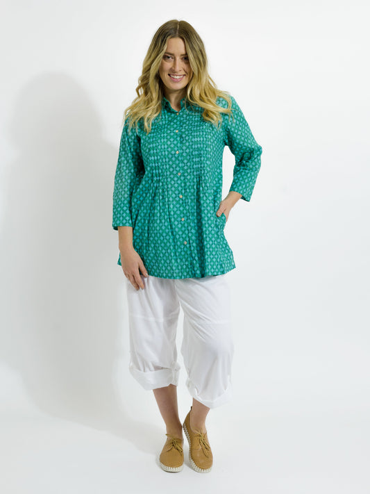 Maroochy Collared Shirt in Teal Diamonds