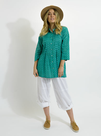 Maroochy Collared Shirt in Teal Diamonds