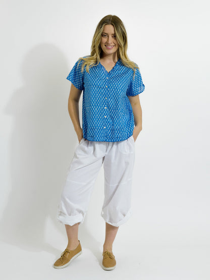 Capricorn Cotton Shirt in Blue and White Eyes