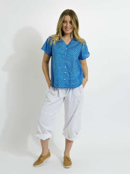 Capricorn Cotton Shirt in Blue and White Eyes