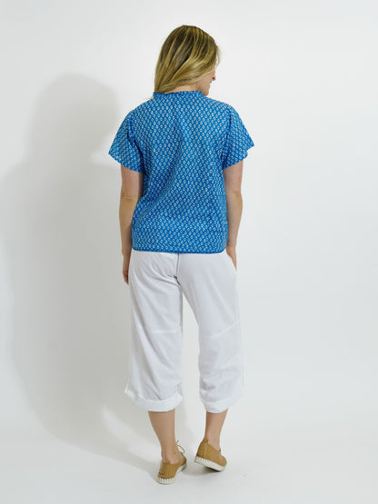 Capricorn Cotton Shirt in Blue and White Eyes