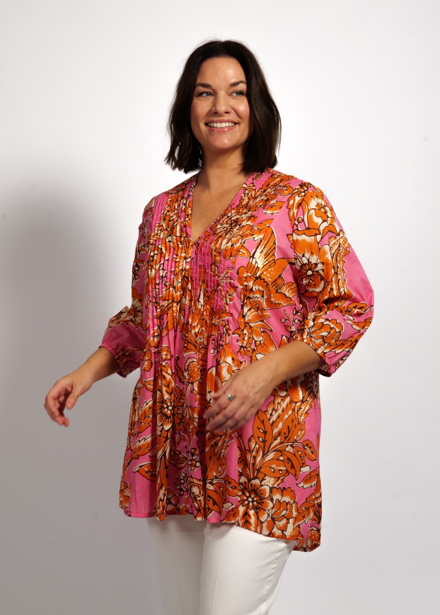 Alexa Top in Orange Pink Garden