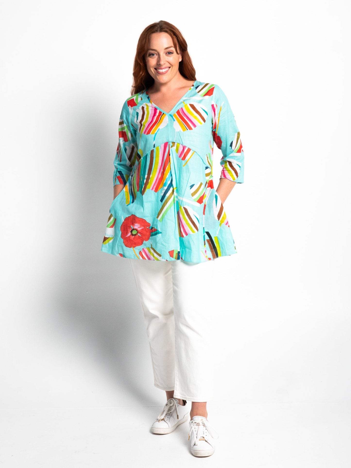 Daintree Top in Turquoise Poppies
